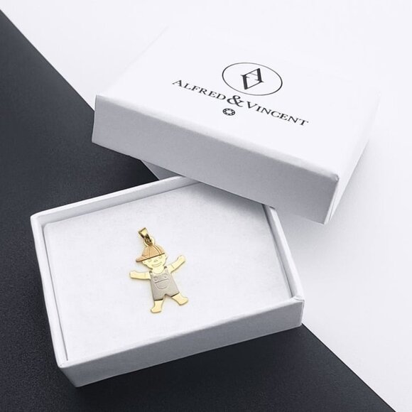 It's A Baby Boy Motherhood Celebration Pendant 3-Tone 14k Yellow White Rose Gold